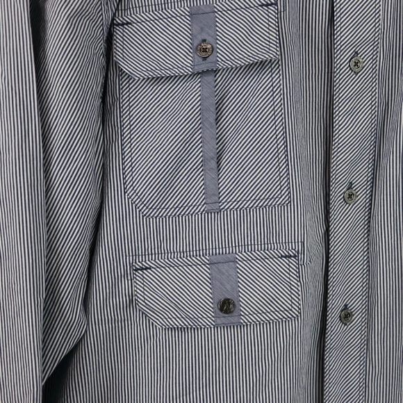 Cavi Men's Blue & White Vertical Striped Long Sleeve Dress Shirt Sz XL - Picture 3 of 11